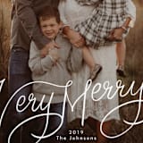 "Very Merry Hand Lettered" - Retired Holiday Cards in Snow by Becky Nimoy - Close-Up