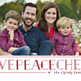 "Love Peace Cheer" - Retired Holiday Cards in Crimson by Lauren Chism - Close-Up