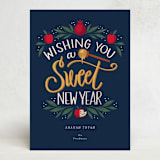 "Sweet New Year" - Rosh Hashanah Cards in Navy by Cindy Reynolds - Front