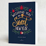 "Sweet New Year" - Rosh Hashanah Cards in Navy by Cindy Reynolds - Folded Card