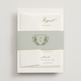 "watercolor flowers crest" - Multi-Event RSVP Cards in Moss by Cass Loh - Assembled with Belly Band