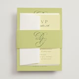"Carlyle" - Multi-Event RSVP Cards in Chartreuse by Everett Paper Goods - Assembled with Belly Band