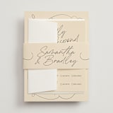 "French Whimsy Script" - Multi-Event RSVP Cards in Champagne by Wallace Design Co. - Assembled with Belly Band