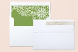 "White Lace" - Save the Dates in Green Field by Lauren Chism - Liner and Label