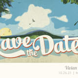 "Vintage Tropical" - Save the Dates in Vibrant by Rebecca Bowen - Close-Up