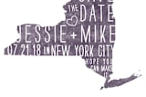 "State Stamp - New York" - Save the Dates in Eggplant by Erin Hodges - Close-Up