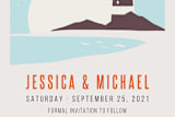 "Lighthouse Maine" - Save the Dates in Sea by Kampai Designs - Close-Up