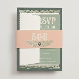 "Nouveau Frame" - RSVP Cards in Sage by GeekInk Design - Assembled with Belly Band
