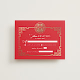 "HAPPINESS x 2" - RSVP Cards in Ruby by Melanie Kosuge - Front