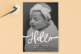 "Warm Hello" - Birth Announcements in Linen by Lori James - Front