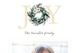 "Joyful Evergreen Wreath" - Retired Holiday Cards in Cream by Paula Pecevich - Close-Up