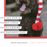 "Santa's Pet" - Retired Holiday Cards in Cherry by Pixel and Hank - Close-Up
