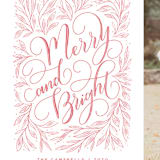 "Merry and Bright Hand-lettering" - Retired Holiday Cards in Strawberry by Nicole Barreto - Close-Up