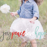 "Colorful Joy Peace Love Hope" - Retired Holiday Cards in Aqua Sky by fatfatin - Close-Up