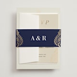 "Henna Stamp" - Sangeet Invitations in Champagne by Oma N. Ramkhelawan - Assembled with Belly Band