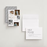 "Layered" - Save the Dates in Paperwhite by Laura Hankins - Assembled