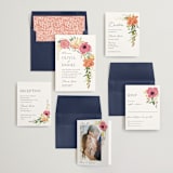 "Timeless Blooms" - Save the Dates in Azure by Susan Moyal - Matching Invitation Suite