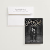"Formal Script" - Save the Dates in Powder by Stacy Maalouf - Save the Date with Envelope
