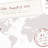"A Faraway Destination" - Save the Dates in Cranberry by bumble ink - Detail