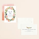"Watercolor Wreath" - Save the Dates in Grapefruit by Yao Cheng Design - Assembled