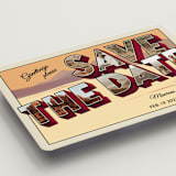 "A Retro Save the Date" - Save the Dates in Sunset by Ashley Bird - Detail