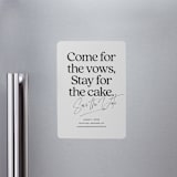 "Stay for Cake" - Save the Dates in Dark Chocolate by Jackie Crawford - Magnet Front