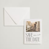 "Merry Stack" - Letterpress Save the Date Photo Mount Cards in Soft Black by Ekko Studio - Card with Envelope
