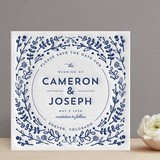 "Floral Frame Square Letterpress" - Letterpress Save The Dates in Lapis by Lori Wemple - One Color