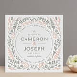 "Floral Frame Square Letterpress" - Letterpress Save The Dates in Lapis by Lori Wemple - Two Color