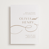 "Forever And" - Letterpress Save The Dates in Matte Gold by Jen Banks - One Color