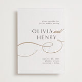 "Forever And" - Letterpress Save The Dates in Matte Gold by Jen Banks - Two Color