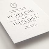 "Cosmopolitan" - Letterpress Save The Dates in Soft Black by Meagan Christensen - Close-Up