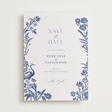 "Porcelain Garden" - Letterpress Save The Dates in Lapis by Corinne Malesic - Two Color