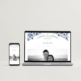 "Porcelain Garden" - Letterpress Save The Dates in Lapis by Corinne Malesic - FREE Wedding Website