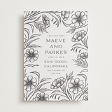 "Inked Wildflowers" - Letterpress Save The Dates in Soft Black by Katharine Watson - One Color
