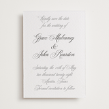 "Scripted in Love" - Letterpress Save The Dates in Soft Black by Janean Hinger - Two Color