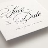 "Square Script" - Letterpress Save The Dates in Soft Black by Michelle Taylor - Detail