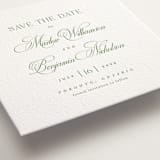 "Chic Script" - Letterpress Save The Dates in Cucumber by Kelly Schmidt - Detail