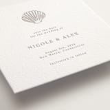 "Simple Seashell" - Letterpress Save The Dates in Dove Grey by Hannah Bowman - Detail