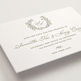 "Garden Script" - Letterpress Save The Dates in Pistachio by Katherine Moynagh - Detail