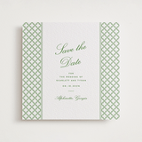 "Garden Trellis" - Letterpress Save The Dates in Pear by Angela Garrick - One Color