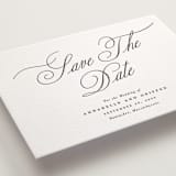 "Romantic Script" - Letterpress Save The Dates in Soft Black by Susan Zinader - Detail