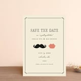 "Stache + Kiss" - Save the Dates in Crème by Penelope Poppy - Front