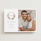 "Foliage Crest" - Save the Dates in Mulberry by Everett Paper Goods - Front