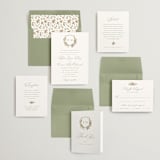 "Foliage Crest" - Save the Dates in Mulberry by Everett Paper Goods - Matching Invitation Suite