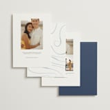 "Bow" - Save the Dates in Dusty Blue by Corinne Malesic - Back of Card Options