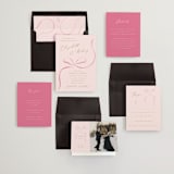"Bow" - Save the Dates in Peony by Corinne Malesic - Matching Invitation Suite