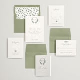"Foliage Crest" - Save the Dates in Sky by Everett Paper Goods - Matching Invitation Suite