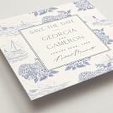"Coastal Toile" - Save the Dates in Periwinkle by Jenna Holcomb - Detail