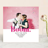 "BOOM Pop the Champagne" - Save the Dates in Raspberry by Erika Firm - Front